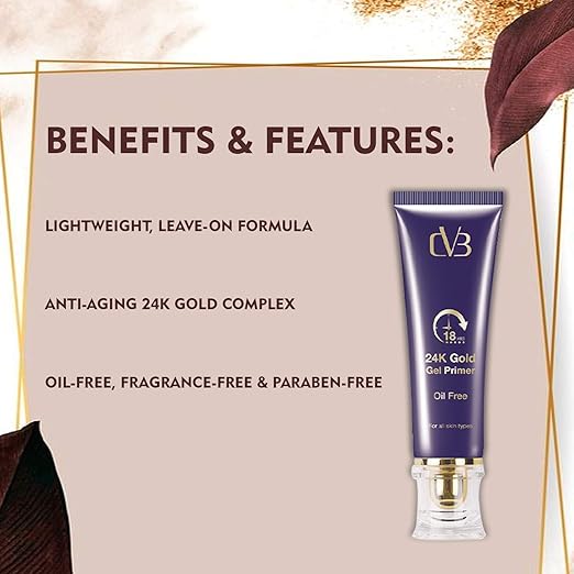 CVB 24K Gold Gel Primer for Pores Minimization, Anti-Ageing Oil-Free & Fragrance-Free Makeup Base (Gold, 40ml) C15 - Image 3
