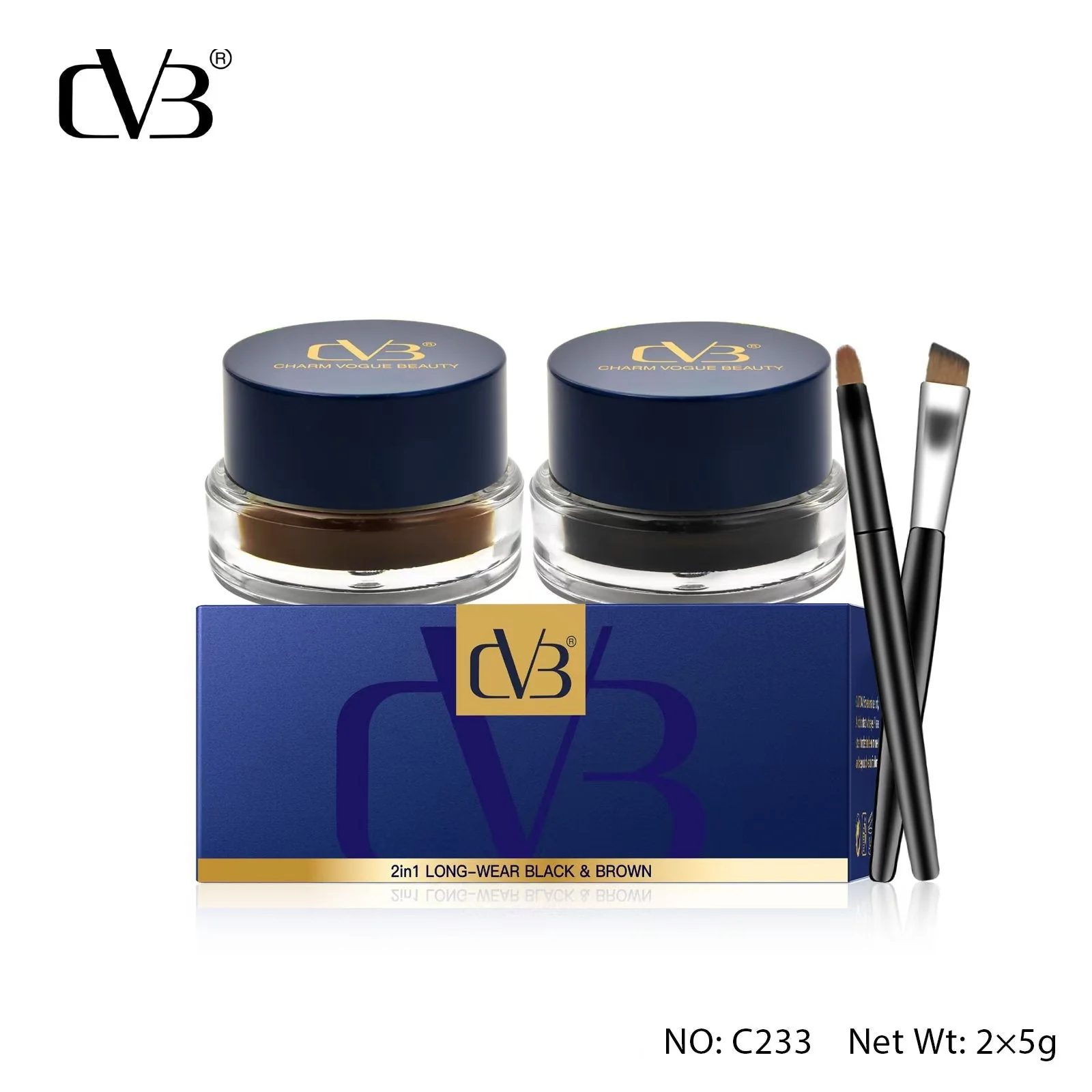 CVB Eyebrow Filler and Gel kajal 2in1 Long-wearBlack & Brown C233