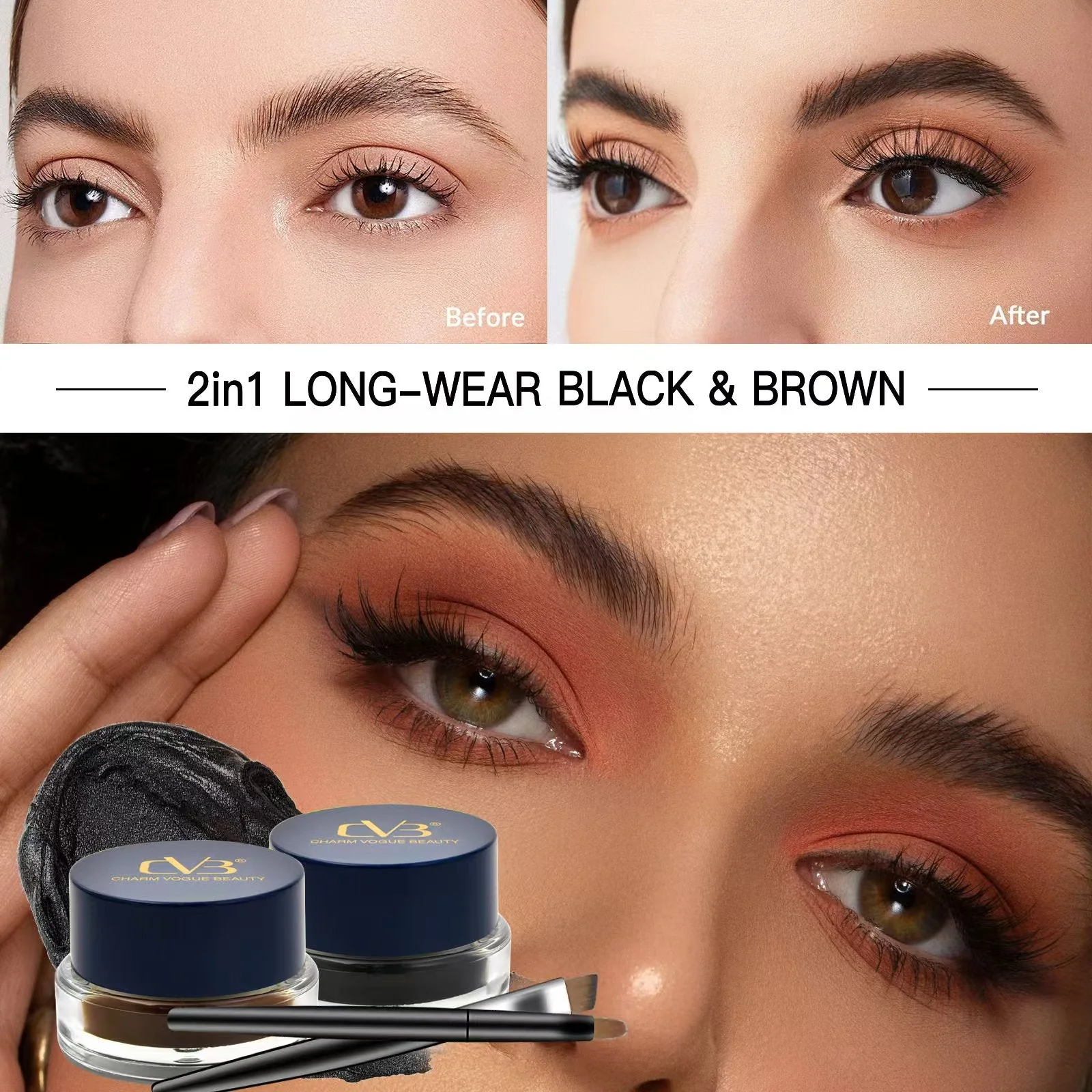 CVB Eyebrow Filler and Gel kajal 2in1 Long-wearBlack & Brown C233 - Image 3