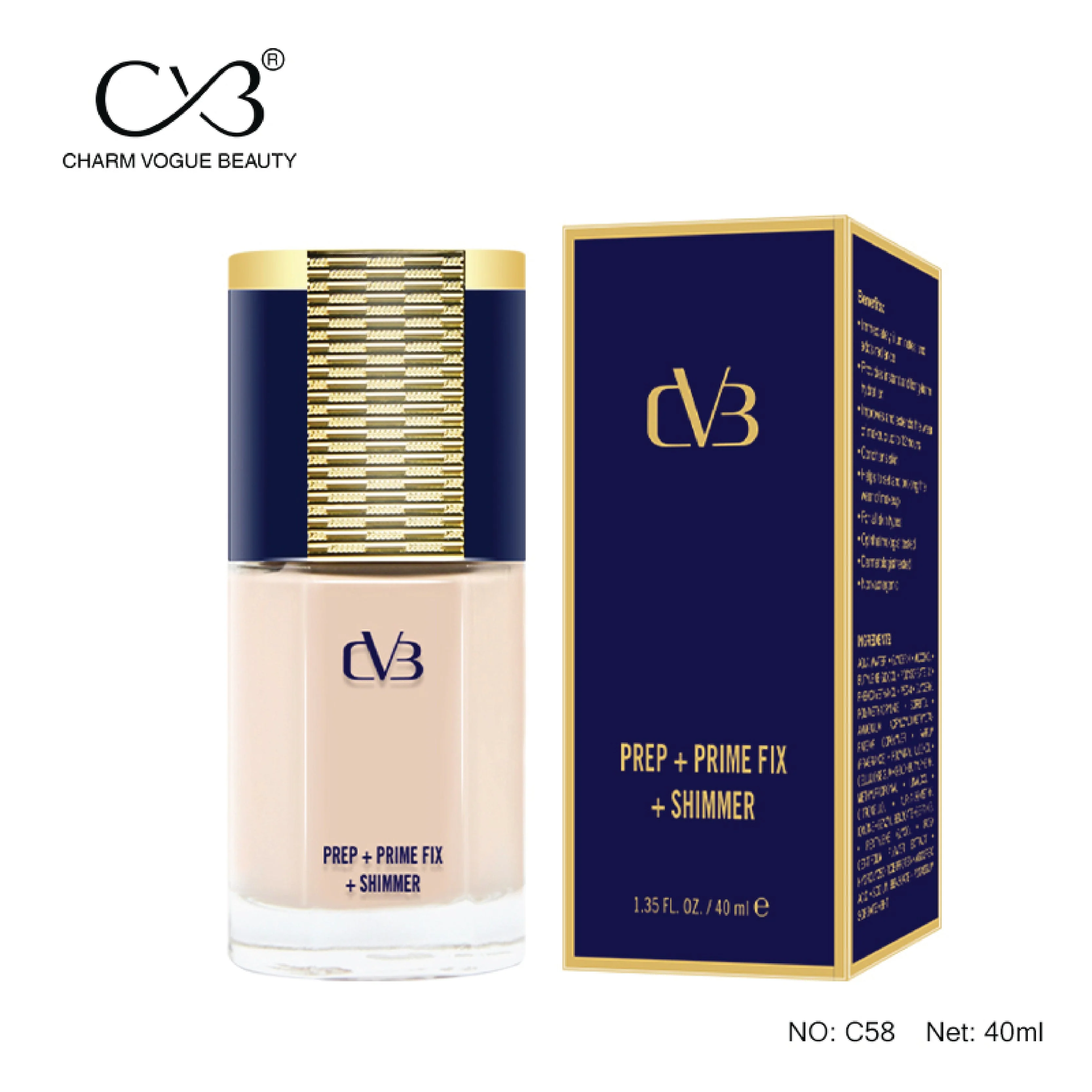 CVB Prep + Prime Fix + Shimmer Foundation – 40ml – C58 - Image 5