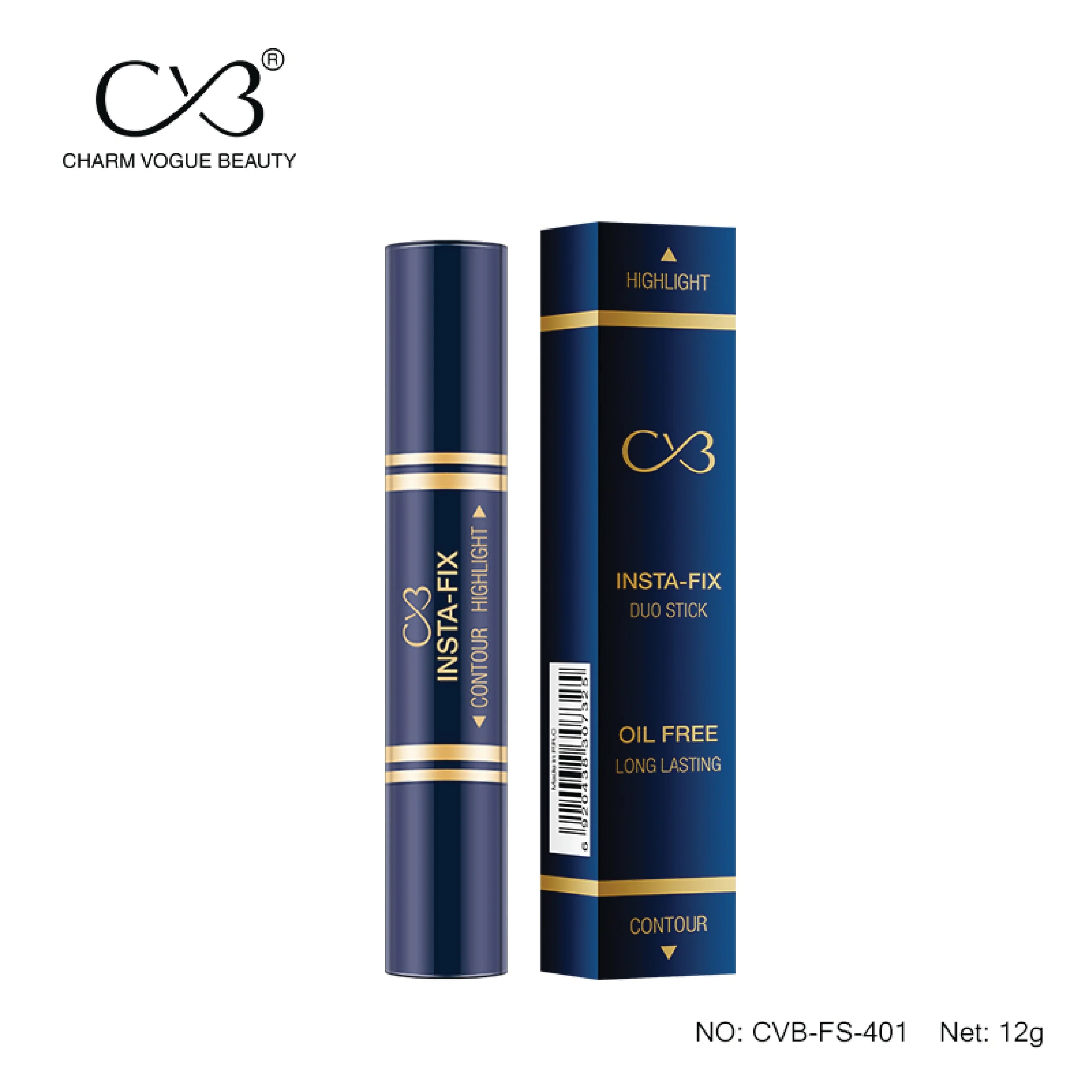 CVB Ultra Hd Insta-Fix Duo Stick  Oil Free Long Lasting   Highlighter +Contour Stick - Image 2