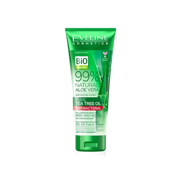 Eveline Bio Organic 99% Natural Aloe Vera Tea Tree Oil Antibacterial Body & Face Gel 250ml