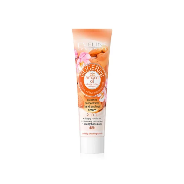 Eveline Glycerine Bio Almond Oil Hands & Nails Nourishes Collagen 48H 3 in 1 Cream - 100 ml