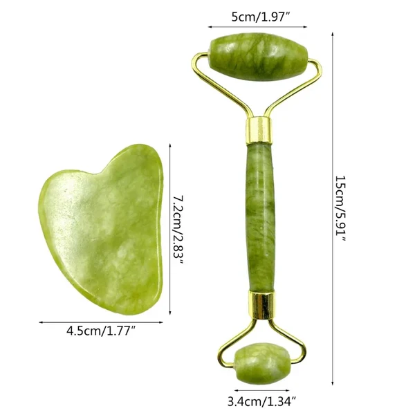 Facial Beauty Pack Of Jade Face Roller & Gua Sha - Image 3