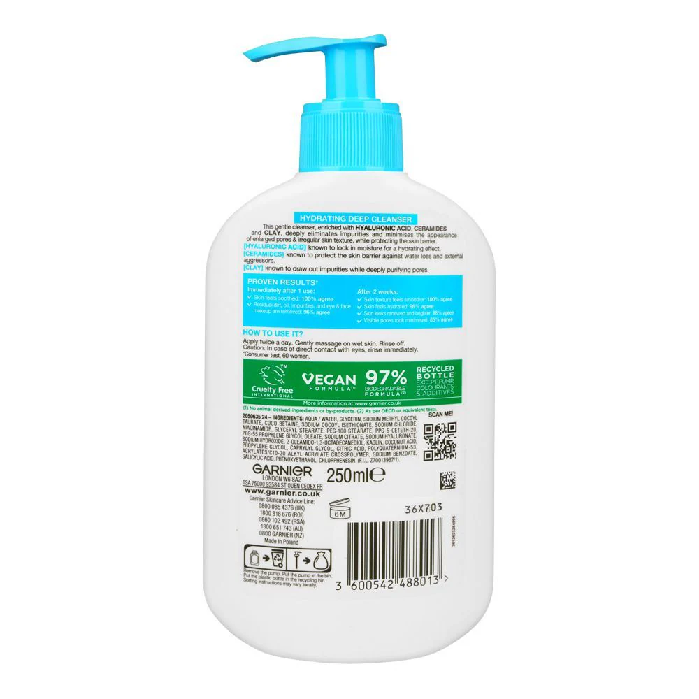 Garnier Skin Active HA Hydrating Deep Cleanser Hyaluronic Acid+Clay 250 ML - Image 2
