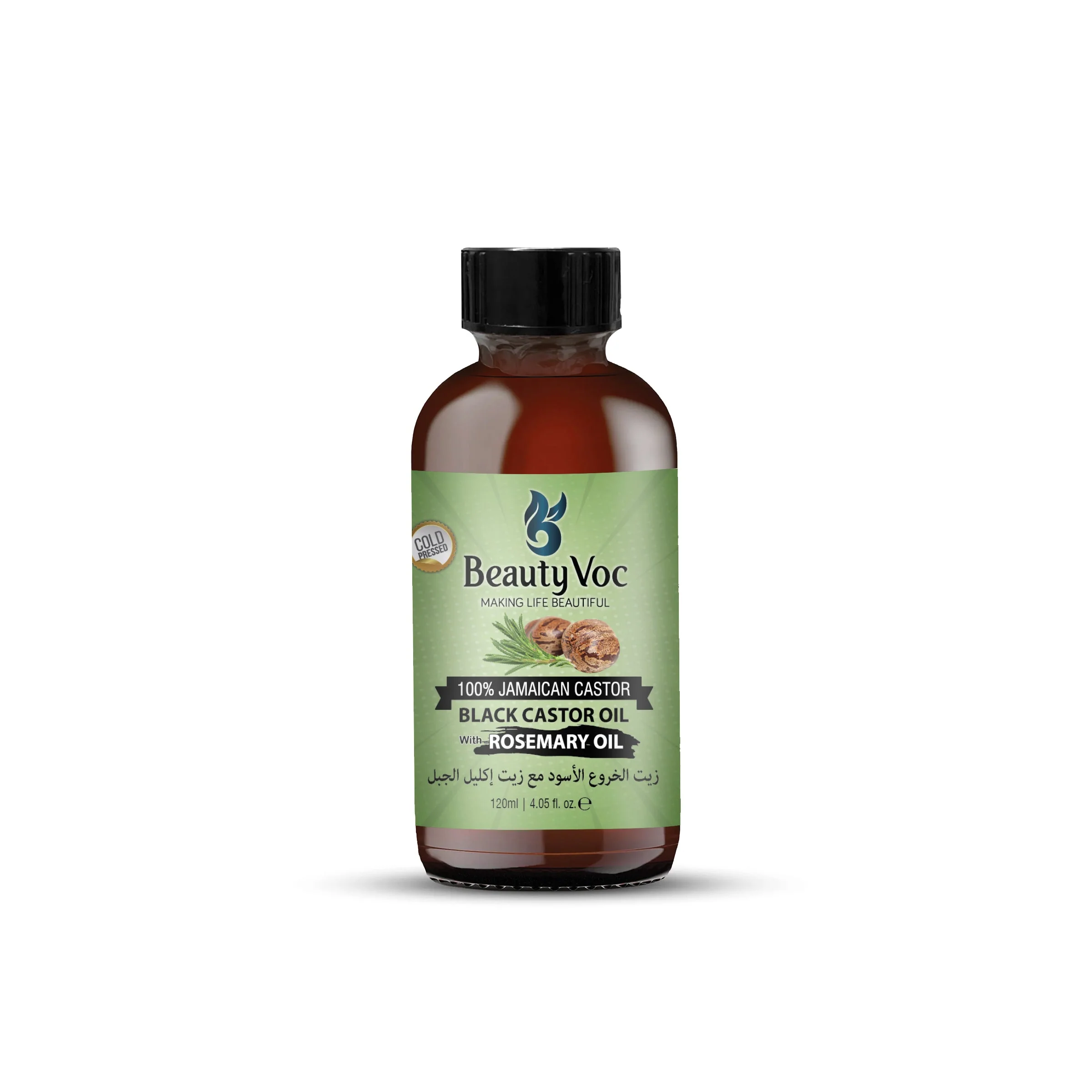 BeautyVoc Jamaican Black Castor with Rosemary Oil 120 ml Pure 100% | Hair Growth Oil for Edges and Bald Spots