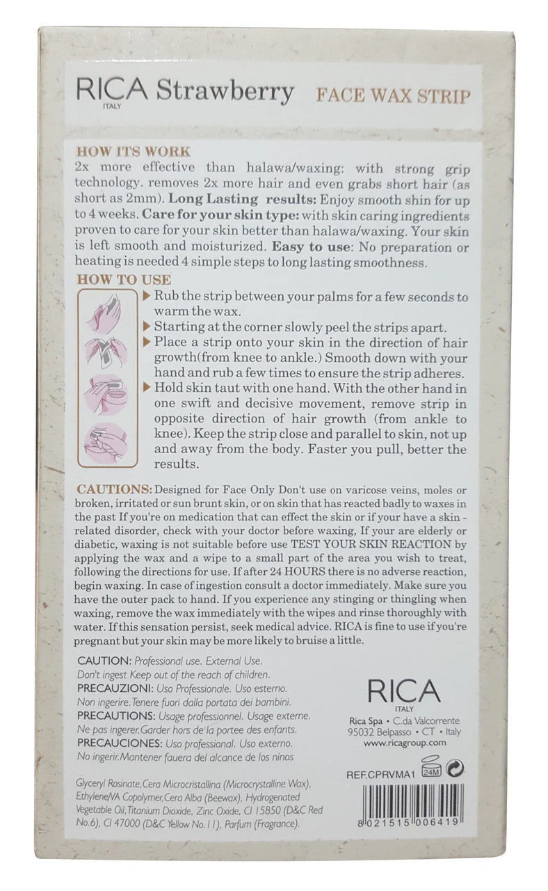 Rica Brazilian Face Wax Strip Strawberry 20 Strip - Image 2